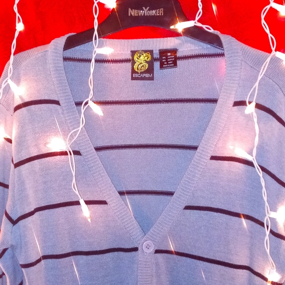 Escapism Cardigan Button Down Sweater w/Black 🖤 Strips & Gray. Size Medium. - Picture 4 of 4
